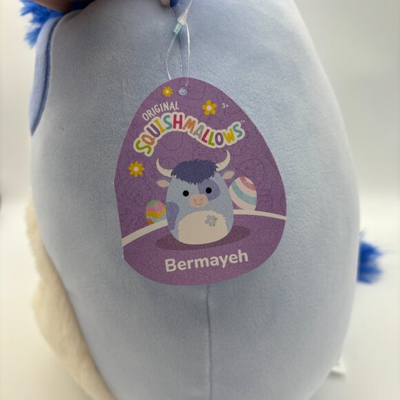 Squishmallows 12" Bermayeh Blue Bull Fuzzy White Belly Flower Stuffed Plush Toy - Picture 2 of 4